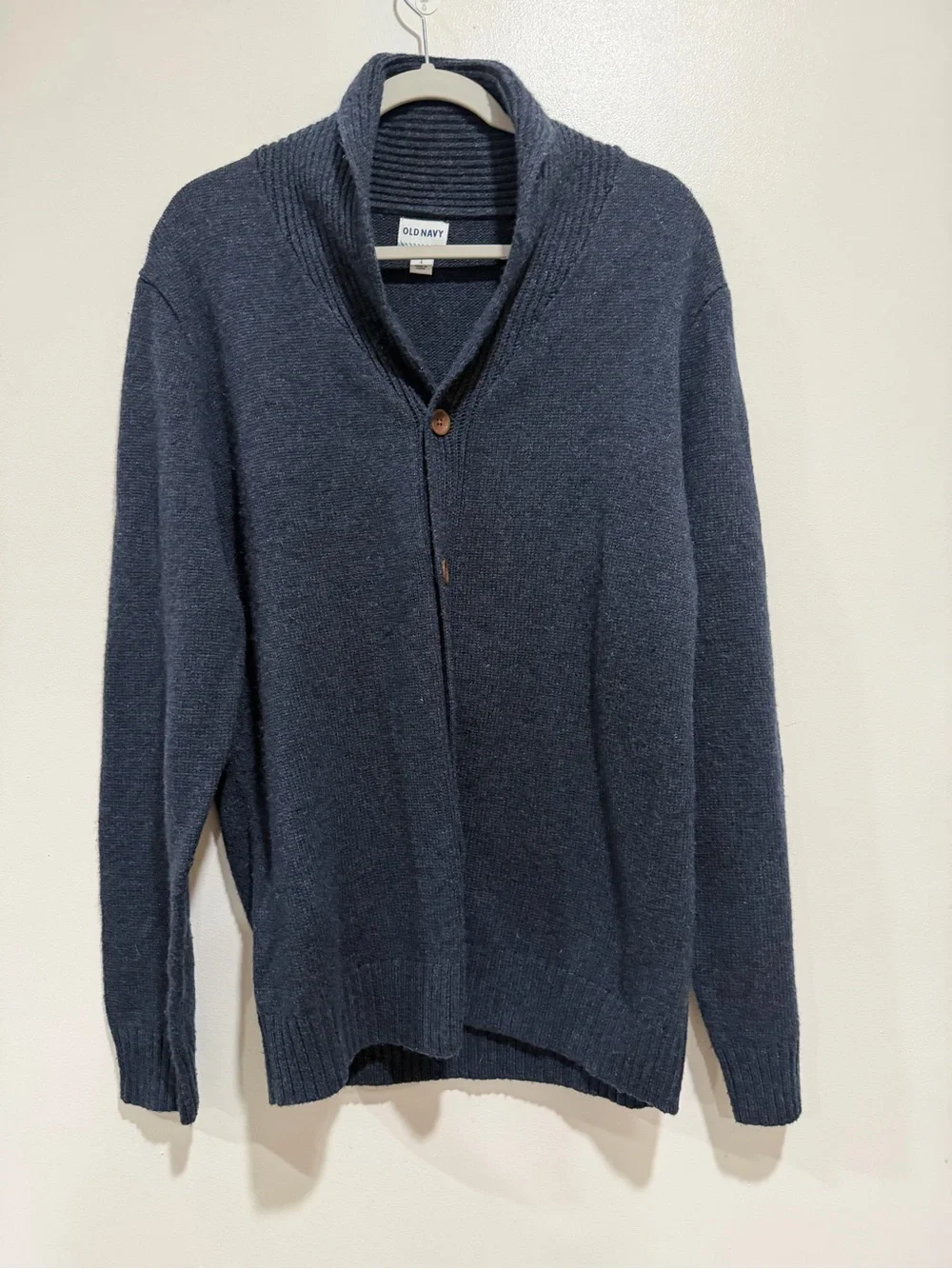 Old Navy Men’s Navy Blue Shawl Collar Button Front Cardigan Sweater Large